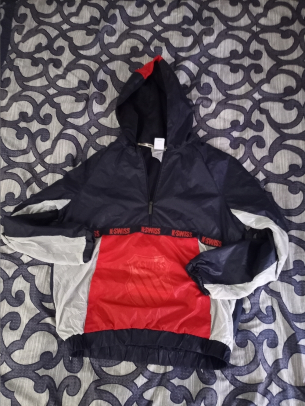 Vintage K-SWISS mens Lined, Hooded Windbreaker Pullover